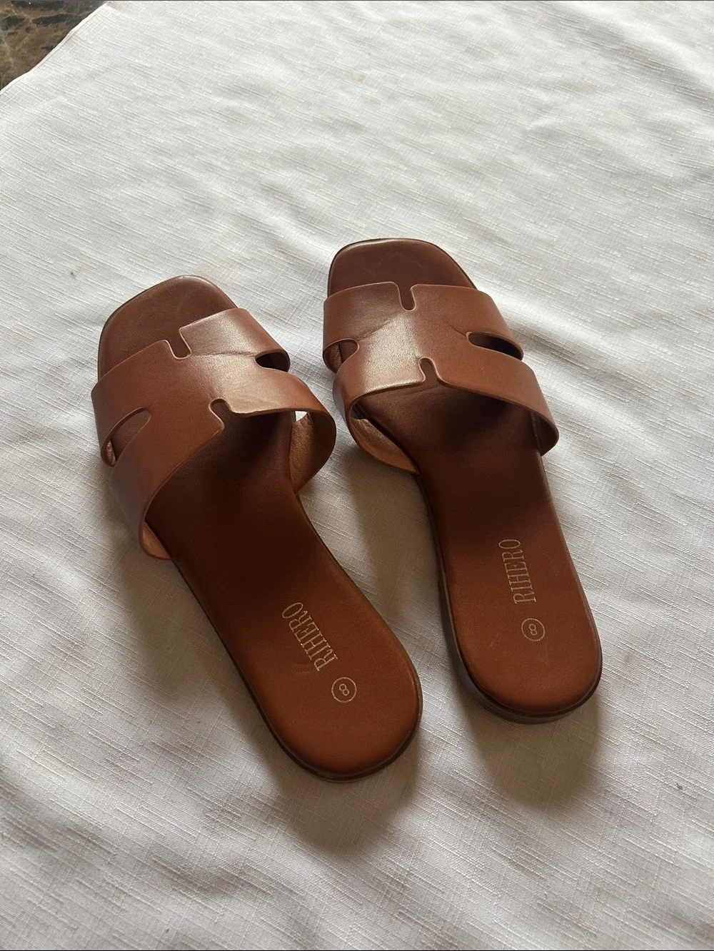 Women's Brown Slide Sandals with Cutout Straps